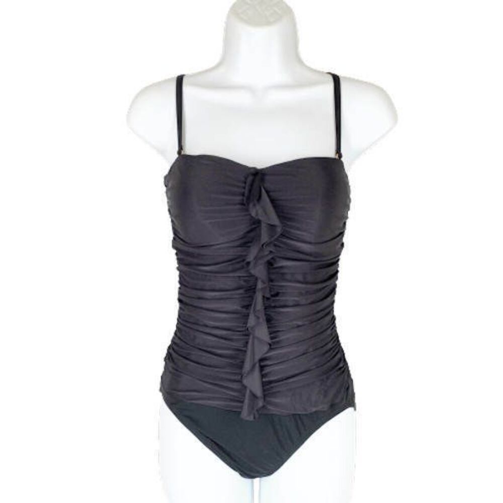 💐 Lands’ End 4 Women’s Black One‑Piece Swimsuit – Ruched Tummy Control Swimwear - Picture 2 of 7